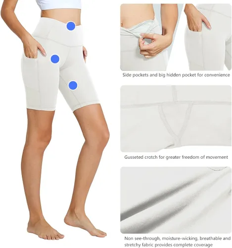 Vista 4 de BALEAF Pantalones cortos de ciclismo de cintura alta para mujer, de 8 , 7 , 5 pulgadas, para entrenamiento, yoga, correr, gimnasio, pantalones
