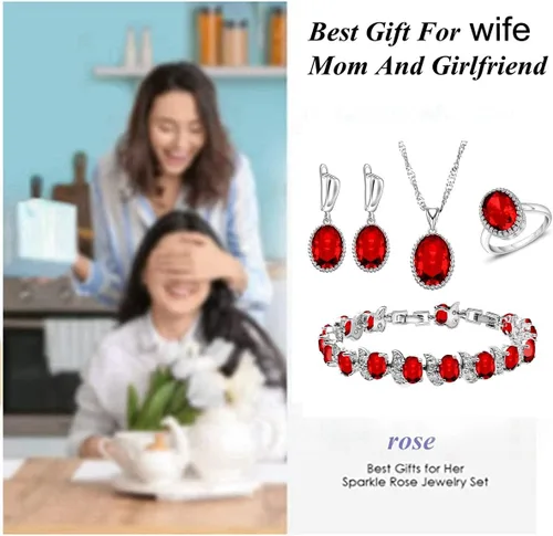 Vista 3 de LMXXVJ Juego de joyas para mujer con piedras preciosas de circonita cúbica, collar, pulsera de tenis, novia, aniversario, graduación, fiesta, regalo