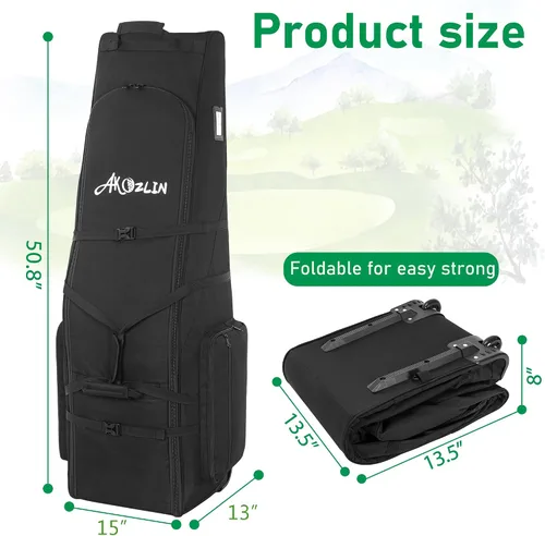 Vista 3 de AKOZLIN Bolsa de viaje de golf, impermeable, universal, plegable, para palos de golf, con ruedas para viajes de aerolíneas