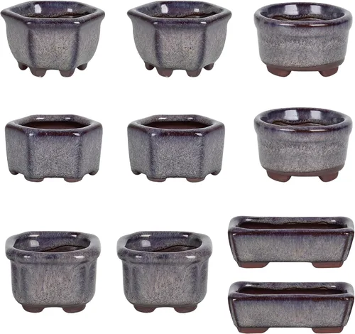 Vista 6 de Maceta Bonsai Suculenta 1.8"(4.5cm) 10 Mini Macetas Esmaltadas