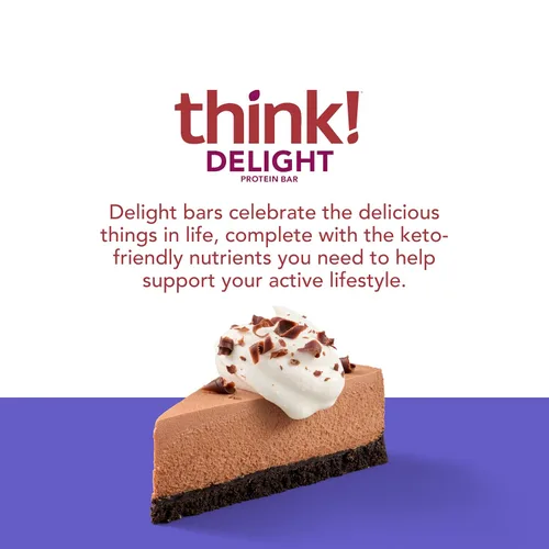Vista 4 de think! Delight Barras de proteínas, bajas en carbohidratos, sin gluten, pastel de mousse de chocolate, 10 unidades (el embalaje puede variar)