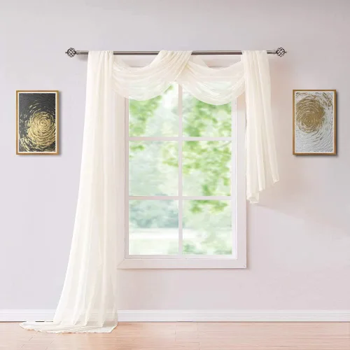 Vista 4 de ASATEX Cortina Transparente para Ventana de Longitud Larga de 56" (An) x 216" (L) Color Beige Claro. Los Tratamientos de Voile para Ventana son