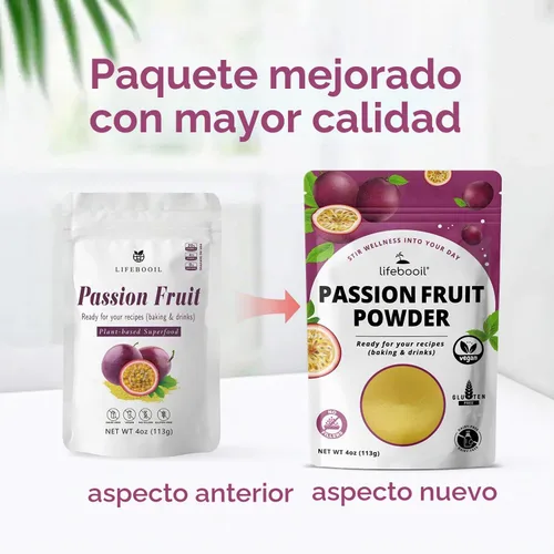 Vista 2 de Lifebooil - Polvo de maracuyá sin aditivos ni conservantes, 4 onzas