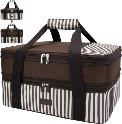 Vista 12 de Bolsa de transporte de cazuela expandible Vuudh - Bolsa de comida de doble cubierta, soporte de cazuela aislada para alimentos calientes o fríos