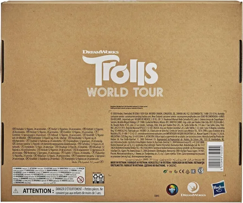 Vista 5 de Trolls DreamWorks World Tour Tiny Dancers Rainbow Edition Pack con 12 pequeñas figuras de bailarines, 4 lentes de sol, 10 anillos pequeños, 10