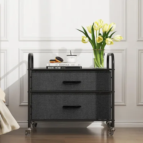 Vista 4 de EazeHome Mini soporte para nevera con almacenamiento, 120 libras BlackMini mesa de nevera, carrito de refrigerador de 2 cajones con ruedas, soporte