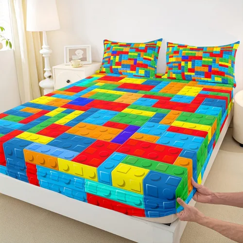 Vista 15 de Manfei Sábana bajera ajustable de dibujos animados para niños, tamaño individual, bonito juego de ropa de cama con excavadora, camión, tractor