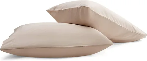 Vista 2 de Luxury Hotel Collection - Juego de 2 fundas de almohada tamaño King, color beige liso, microfibra cepillada suave, resistente a las arrugas