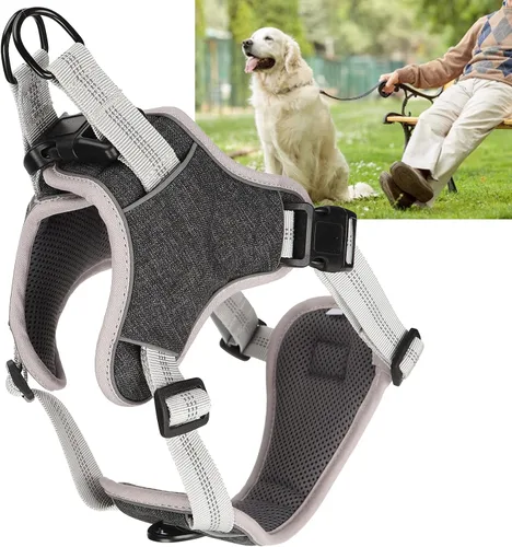 Vista 6 de Adjustable Dog Harness, Reflective No Pull Vest with Anti Break Design for Large Medium Dogs, Comfortable Polyester Nylon Chest Strap in Black (S)