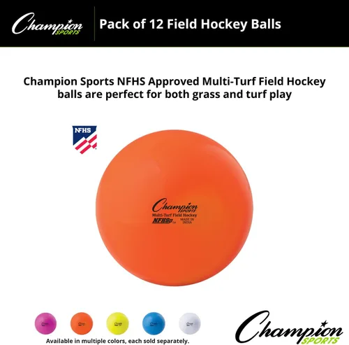 Vista 2 de Champion Sports Pelotas de hockey sobre césped – aprobadas por NFHS, pelotas reguladoras de alta visibilidad, paquete de 12