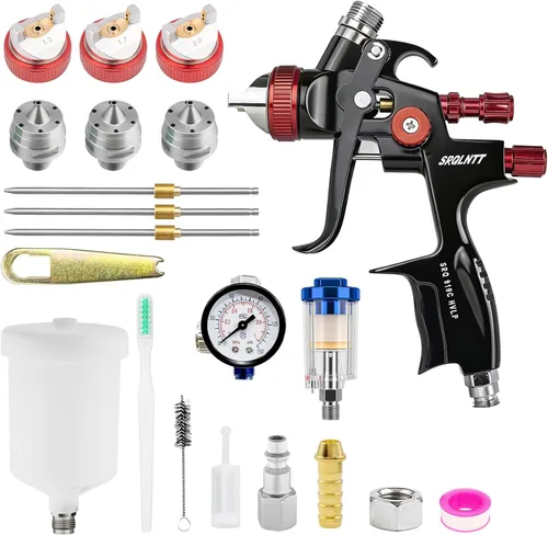 Vista 9 de 819 HVLP - Kit de pistola de pulverización de aire con boquillas de 1.4/1.7/0.079 in, pistola de pintura incluye 10 tazas de mezcla de 22.0 fl oz