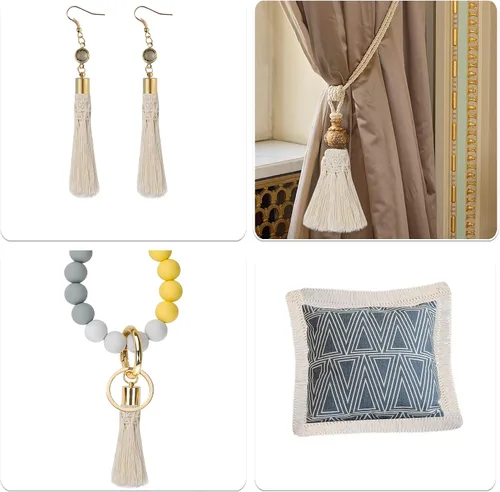 Vista 6 de Borla de algodón de 10 yardas x 2.4 in de ancho, ribete de flecos de fibra de encaje, para accesorios de ropa, lámpara de costura para manualidades