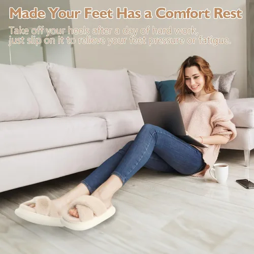 Vista 5 de Pantuflas de casa para mujer, pantuflas peludas de plataforma, pantuflas para mujer, pantuflas de interior esponjosas