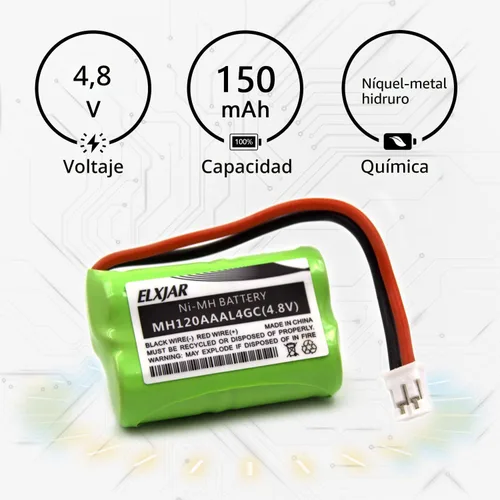 Vista 3 de Paquete de 2 baterías recargables Ni-MH de 4.8 V 150 mAh para SportDOG SDT00-11907 MH120AAAL4GC (DC-17), SD-400, SD-350, SD-800 Series, SAC00-15724