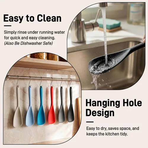 Vista 9 de Paquete de 3 espátulas de cocina de silicona y cuchara para utensilios de Paquete de 3 Negro