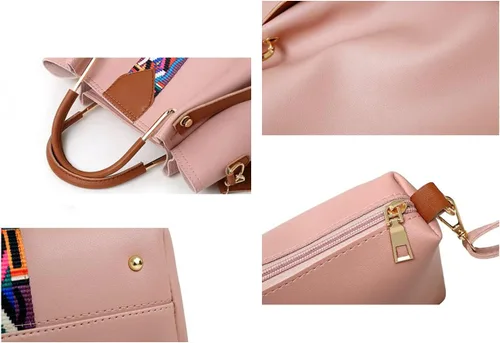 Vista 4 de Bolso de mano y bolso de mano para mujer, bolso de mano con asa superior, bolso de hombro de poliuretano, portatarjetas de embrague de 4 piezas