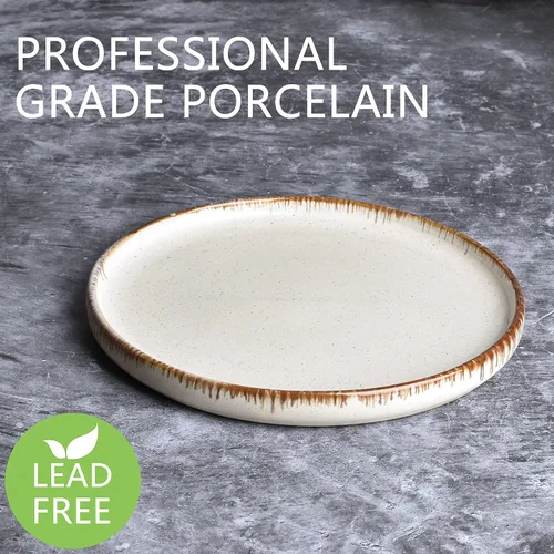 Vista 3 de Bosmarlin Juego de 4 platos de cerámica para ensalada, pasta, postre, microondas y lavavajillas (beige, 8.2 pulgadas)