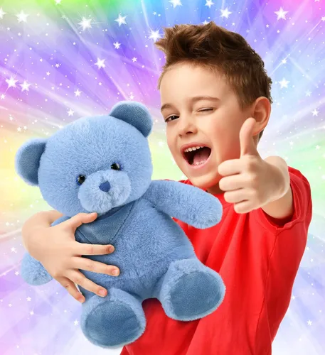 Vista 2 de DolliBu Oso de peluche – Suave oso azul bebé abrazable, adorable juguete de peluche de oso para jugar, lindo regalo de vida salvaje para niños