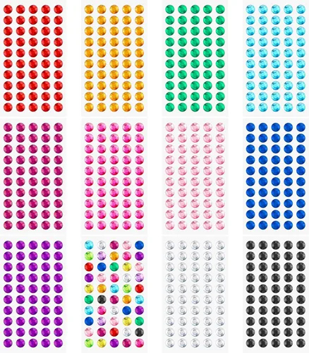 Vista 10 de Calcomanías de gemas de 0.118 pulgadas, 5400 calcomanías de diamantes de imitación para manualidades, 12 hojas de diamantes de imitación