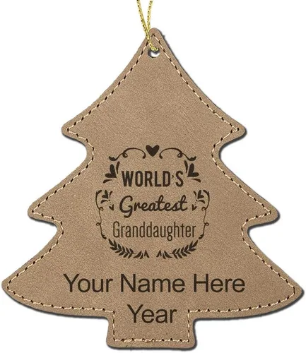 Vista 3 de LaserGram Personalized Christmas Ornament, World's Greatest Granddaughter, Faux Leather, Custom Laser Engraved Gift Idea (Tree Shape, Black)