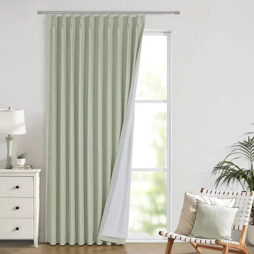 Vista 45 de Vision Home Cortinas marrones con pliegues pinzados, opacas completas, cortinas de ventana de lino mezclado para oscurecer la habitación, cortinas