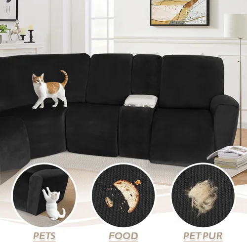 Vista 421 de Arfntevss Fundas de sofá seccional reclinable de terciopelo, Funda de sofá seccional de esquina para sofá reclinable, Funda elástica suave