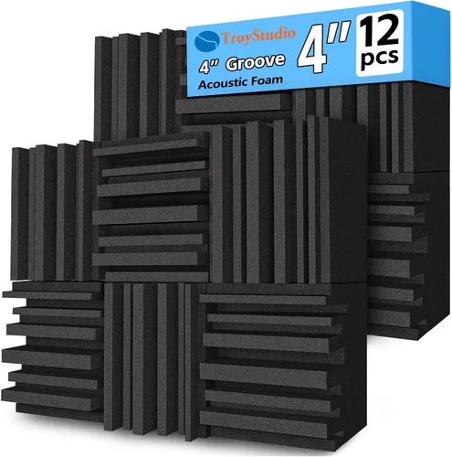 Vista 10 de TroyStudio - 12 paneles de espuma de absorción acústica y del sonido de estudio, 12” x 12” x 2”, de banda ancha, con estructura de ranuras