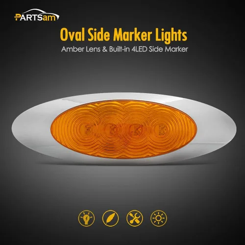 Vista 2 de Partsam 10 luces LED ámbar de 6-5/8, 4 LED, montaje en superficie cromada con tapones de bala, repuesto impermeable