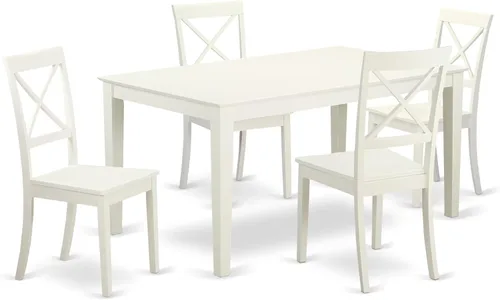 Vista 10 de East West Furniture CABO5-LWH-LC - Juego de mesa de comedor moderno de 5 piezas, incluye una mesa rectangular de madera y 4 sillas de comedor