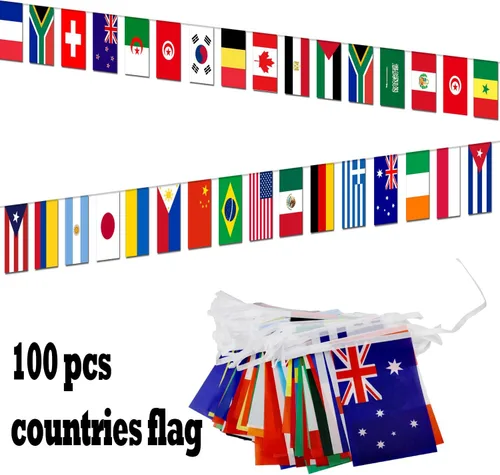 Vista 3 de Bandera de cuerda de calidad premium de 95 pies con 100 países - Banderines internacionales vibrantes perfectos para decoraciones de fiesta, bares