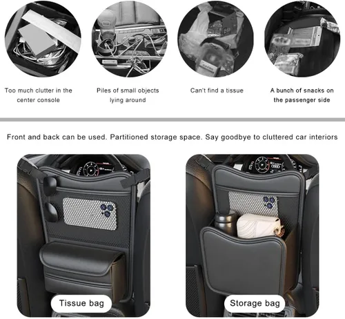 Vista 5 de Organizador de Almacenamiento para Automóvil Entre Asientos, Organizador de Almacenamiento Colgante de Cuero para Consola de Automóvil con Bolsillo