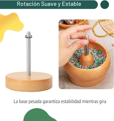 Vista 3 de Tilhumt Spinner de cuentas para hacer joyas, giratorio sin esfuerzo de madera con 2 agujas de cuentas de ojo grande y 3000 cuentas de semillas