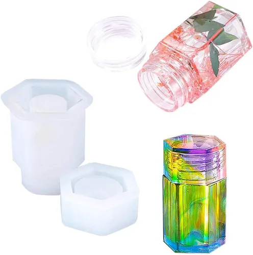 Vista 11 de Moldes de resina de 4 estilos para manualidades, tarro de almacenamiento de botellas con tapa, kit de moldes de epoxi de cristal, herramienta