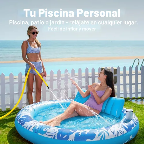 Vista 3 de SLOOSH Flotador inflable para piscina de bronceado, flotadores de piscina de 72 x 56 pulgadas para adultos con almohada, flotador redondo 4 en 1