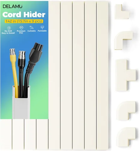 Vista 9 de Delamu – Funda para cable beige, cubiertas de cable para 1 cable en la pared, cubiertas de cable de tamaño mini para cables en la pared, cubierta