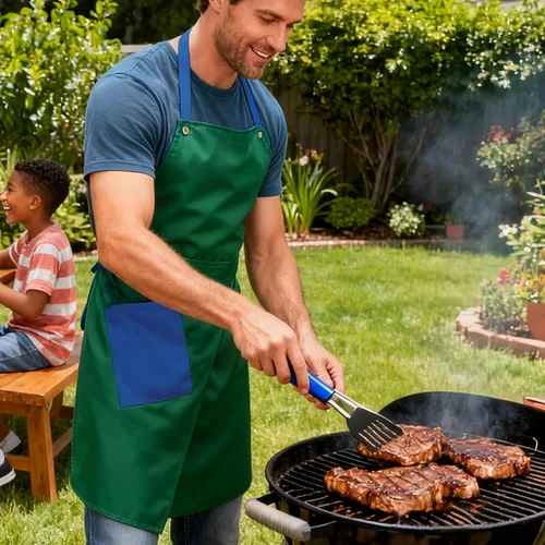 Vista 4 de Tanto hombres como mujeres chefs pueden utilizar delantales de bolsillo, adecuados para cocinar en la cocina, hornear, pintar, cuello redondo