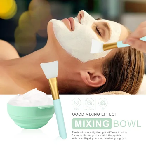 Vista 6 de Plazuria Juego de cuencos para mezclar mascarillas 5 en 1, kit de herramientas de mezcla de mascarillas con máscara facial, cuenco, espátula