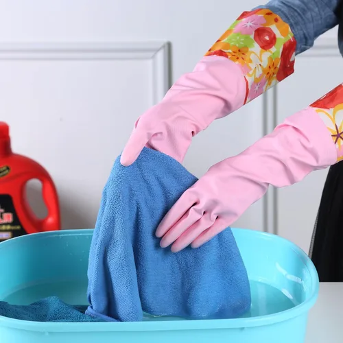 Vista 4 de Bamllum 3 pares de guantes de goma para limpieza, guantes de cocina para el hogar con forro de algodón, puño largo de 16 pulgadas, reutilizables