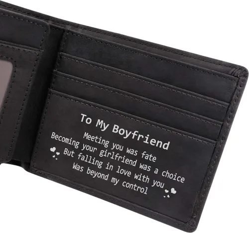 Vista 2 de Kenon Cartera de cuero personalizada para hombres, con bloqueo RFID grabada, billetera elegante para marido, hijo, papá, cumpleaños, San Valentín