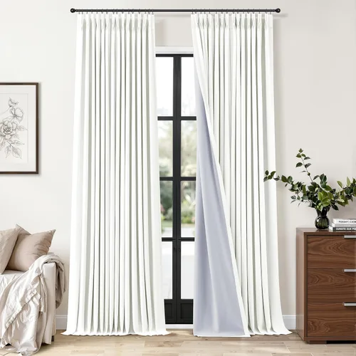 Vista 22 de Cortinas opacas plisadas de lino beige y blanco de 90 pulgadas de largo para dormitorio o sala de estar, juego de 2 paneles, oscurecimiento