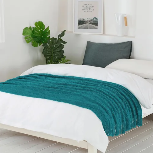 Vista 55 de Bourina Manta de punto decorativa con textura, unicolor y suave, para sofá, 50 x 60 pulgadas, almendra Knitted Throw Blanket 50x60 Inches, Soft