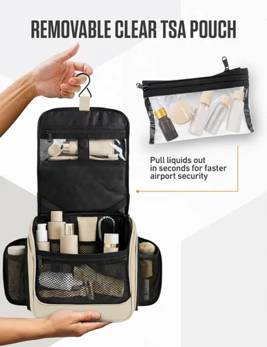 Vista 9 de VENTURE 4TH Neceser de viaje colgante para mujeres y hombres - Organizador grande de artículos de tocador con 18 compartimentos, bolsa extraíble