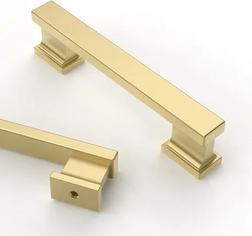 Vista 44 de Asidrama - Paquete de 6 manijas de gabinete de cocina color latón cepillado de 3.75 pulgadas (96mm), tiradores para gabinete, accesorios