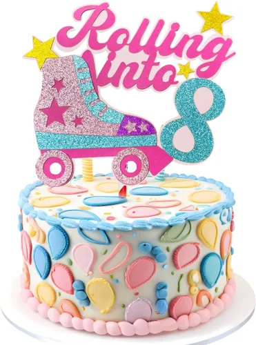 Vista 8 de Decoración para tartas con temática de décimo cumpleaños de 10 años, decoración de cumpleaños de 10 años para niñas, patinaje sobre ruedas, fiesta