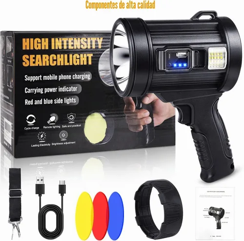 Vista 7 de Foco recargable, 99000 lúmenes, linterna LED brillante, reflector de luz de larga duración, focos de mano para exteriores con paneles solares