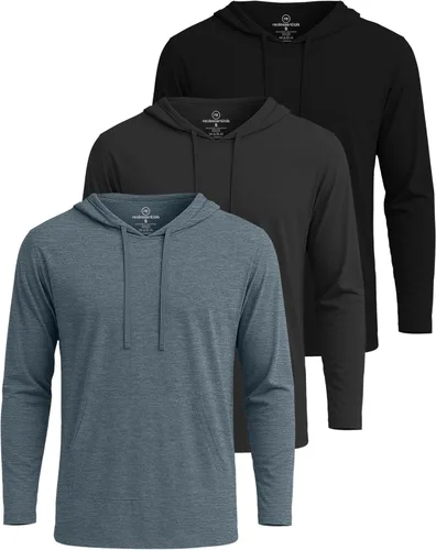 Vista 17 de Real Essentials 3 Pack: Sudaderas con capucha de cordón de algodón para hombre, ligeras y casuales, con bolsillo