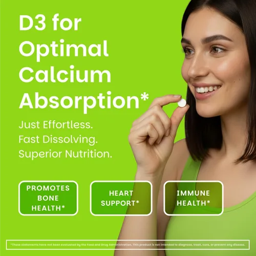 Vista 2 de EZ Melts D3, 5000 IU, vitaminas solubles, cero azúcar, sabor natural a manzana, libre de GMO, pastillas de disolución rápida, salud ósea e