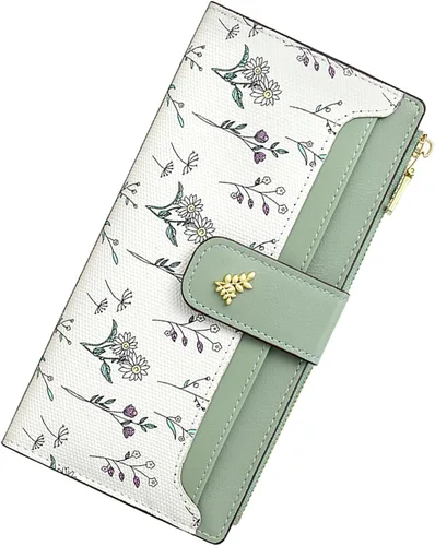 Vista 13 de Billeteras pequeñas para mujer, de cuero, plegable, con cremallera, con bolsillo con cremallera, lindo soporte para tarjetas de crédito, monedero