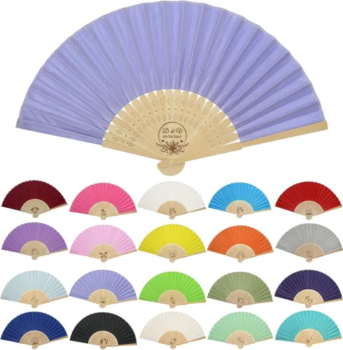 Vista 23 de GZLDGIFTS Abanicos de mano personalizados, regalos para regalos de fiesta de boda, invitados, tela personalizada, seda, jardín, boda, abanicos