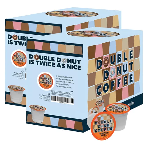 Vista 148 de Double Donut Coffee Cápsulas de Café Half Caff, Cápsulas de Café de Media Cafeína de Porción Individual para Cafeteras Keurig K Cup, Tostado Medio